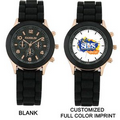 Silicone Analog Wrist Watch w/ Round Dial-BLACK